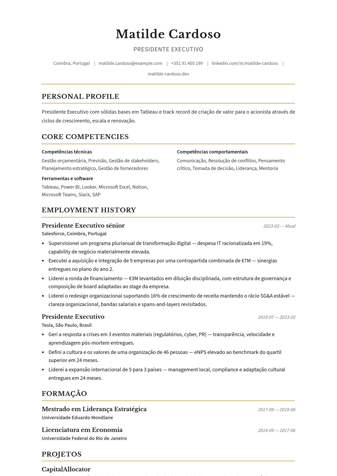UK Executivo — Modelos de currículo
