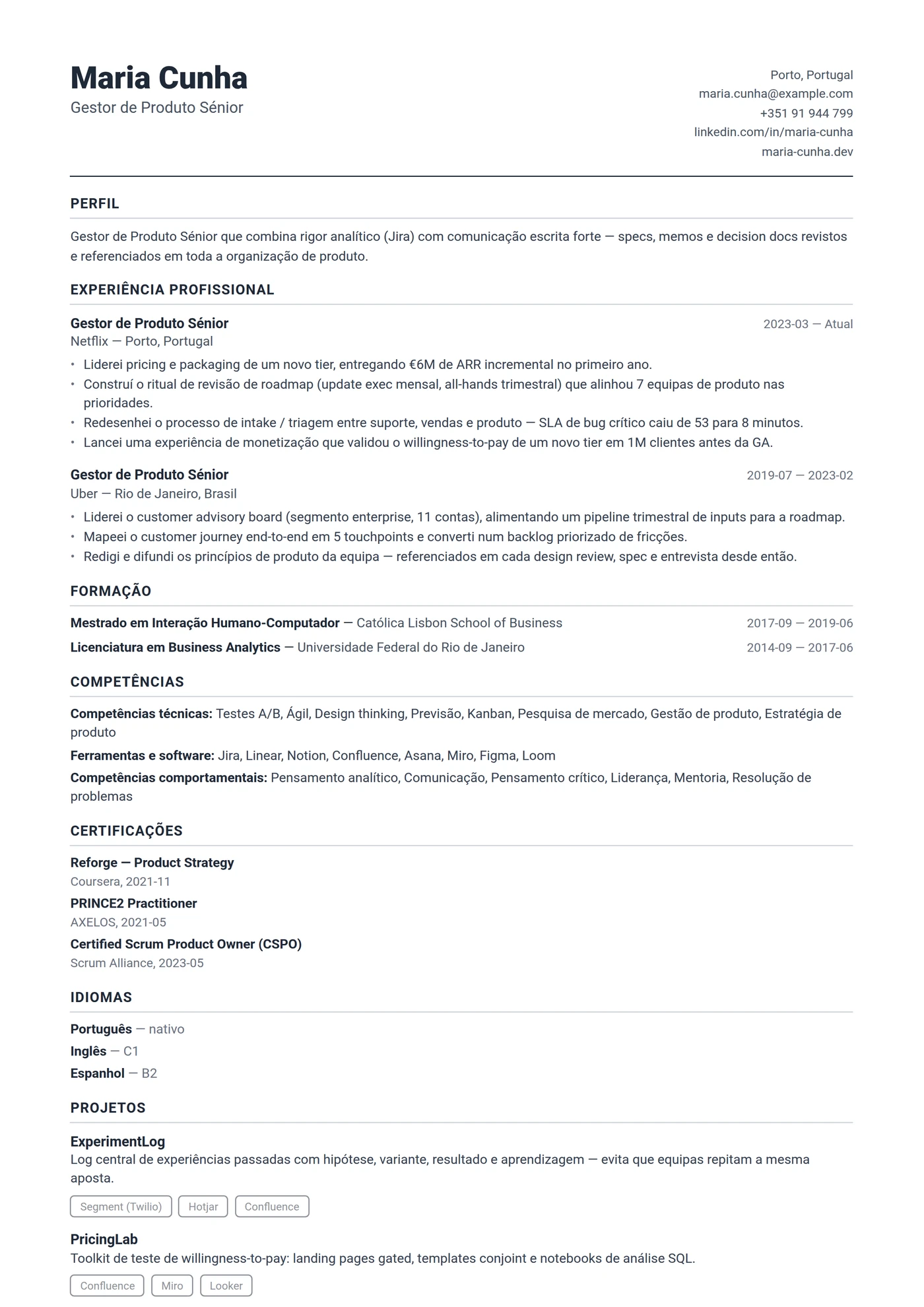 EUA Compacto — Modelos de currículo