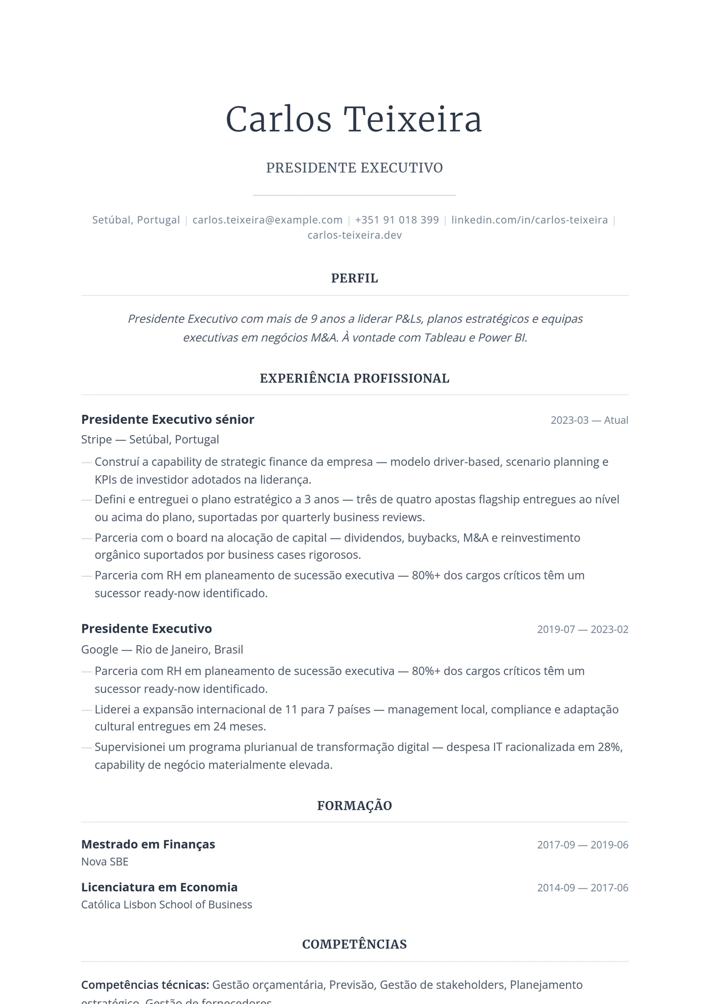 EUA Executivo — Modelos de currículo